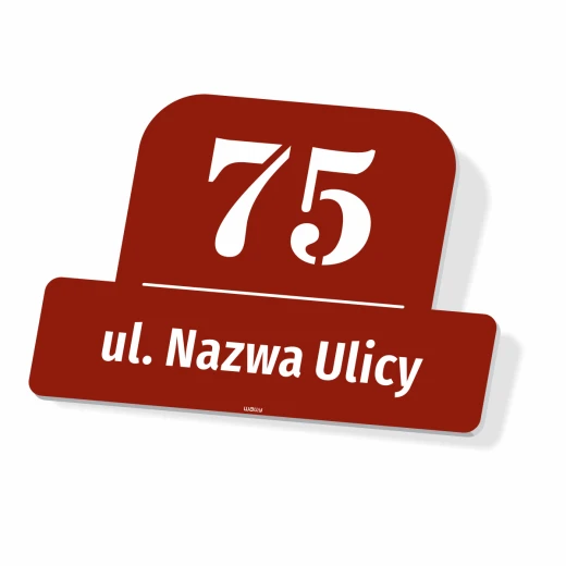 Tabliczka adresowa na białym tle z polem na numer domu i nazwę ulicy oraz skrótem ul.