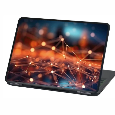 Naklejka na laptopa abstrakcja P528 - Wzór graficzny. Linie i punkty w ciepłych kolorach tworzą sieć na tle