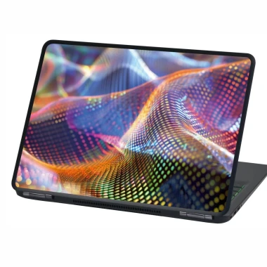 Naklejka na laptopa hologram P532 - Wzór graficzny. Fale w intensywnych kolorach, z drobnymi punktami tworzącymi efekt