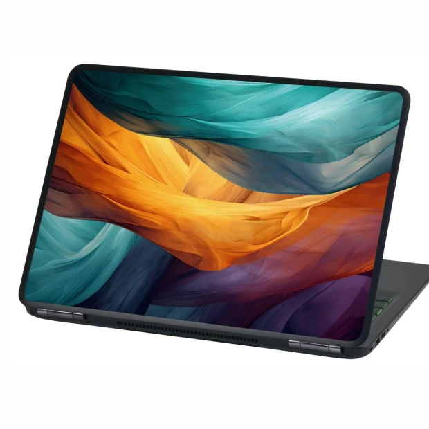 Naklejka na laptopa kolorowa abstrakcja P539 - Wzór graficzny. Fale w intensywnych kolorach pomarańczowym, niebieskim