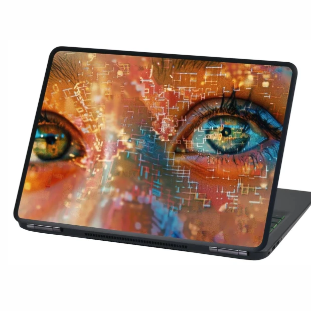 Naklejka na laptopa oczy, twarz P535 - Wzór graficzny. Oczy w intensywnych kolorach z abstrakcyjnymi wzorami w tle