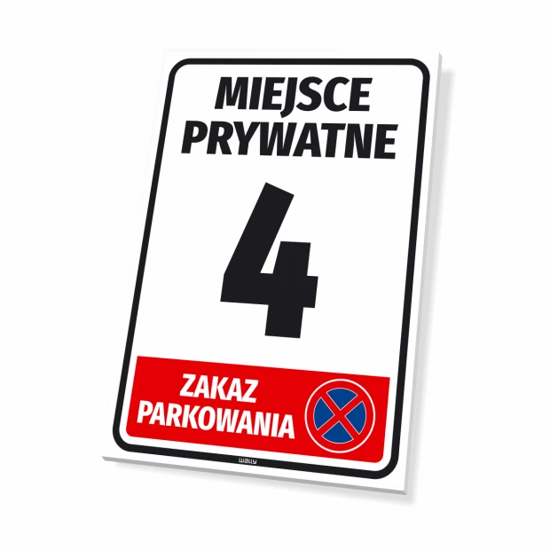 Tabliczka Miejsce prywatne, zakaz parkowania, z numerem, oznaczeniem - Wzór graficzny. Prosty prostokąt z dużymi literami