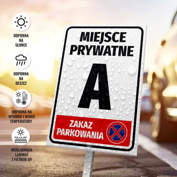 Tabliczka Miejsce prywatne, zakaz parkowania, z numerem, oznaczeniem - Wzór graficzny. Prosta tabliczka z białym tłem