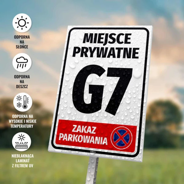 Tabliczka Miejsce prywatne, zakaz parkowania, z numerem, oznaczeniem - Wzór graficzny. Prostokątna tabliczka z dużymi
