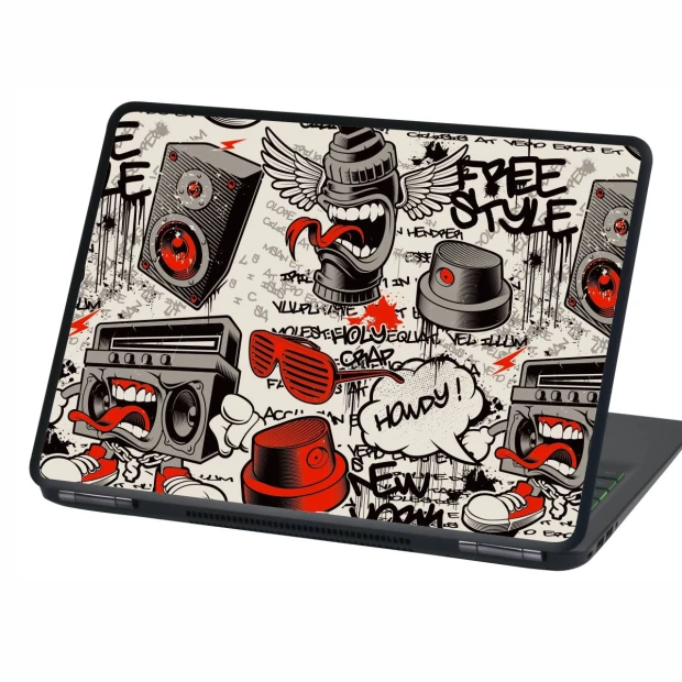 Naklejka na laptopa Free Style Graffiti P549 - Wzór graficzny. Grafika przedstawia elementy związane z muzyką i kulturą