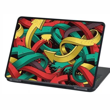 Naklejka na laptopa Graffiti P544 - Wzór graficzny. Kolorowe strzałki w zielonym, czerwonym i żółtym na czarnym tle