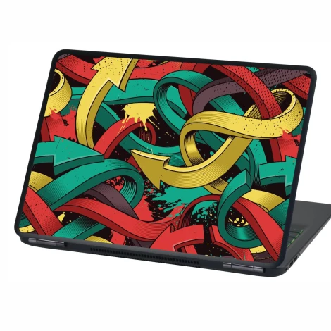 Naklejka na laptopa Graffiti P544 - Wzór graficzny. Kolorowe strzałki w zielonym, czerwonym i żółtym na czarnym tle