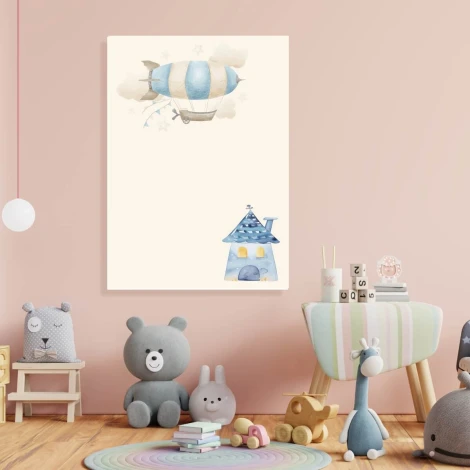 Tablica dla dzieci magnetyczna suchościeralna Domek sterowiec 594 - Aranżacja w pokoju dziecięcym. Ściany w jasnym kolorze