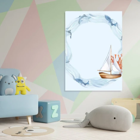 Tablica magnetyczna dla dzieci suchościeralna Żaglówka 593 - Aranżacja w pokoju dziecięcym. Ściany w pastelowych kolorach