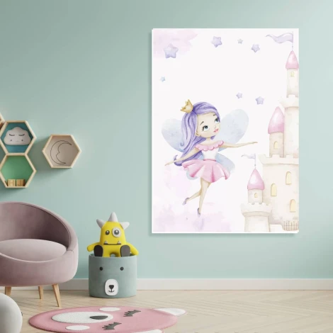 Tablica suchościeralna magnetyczna dla dzieci Księżniczka, zamek 595 - Aranżacja w pokoju dziecięcym. Ściany w jasnym