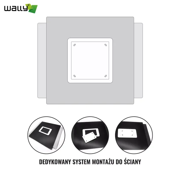Infografika prezentująca dedykowany system montażu do ściany dla tabliczki adresowej z dibondu