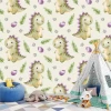 Tapeta do pokoju dziecięcego dinozaury 0512 - Aranżacja w pokoju dziecięcym. Ściany w jasnych kolorach, w tle namiot
