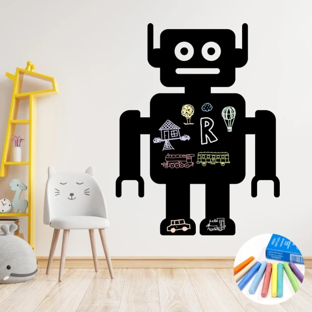 Naklejka kredowa dla dzieci do pisania i rysowania Robot 415 - Aranżacja w pokoju dziecięcym. Ściany w jasnych kolorach