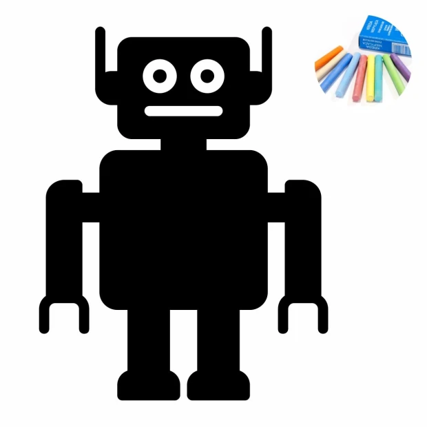 Naklejka kredowa dla dzieci do pisania i rysowania Robot 415 - Wzór graficzny. Robot o prostych kształtach, z dużymi oczami