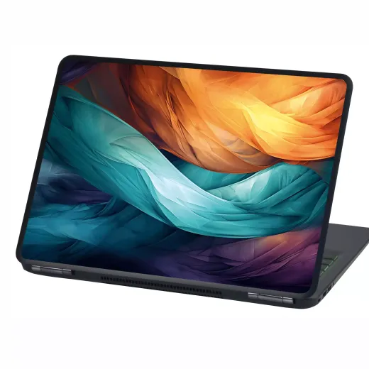 Naklejka skin na klapę laptopa z nadrukiem kolorowej, falistej tekstury w odcieniach turkusu, pomarańczu i fioletu