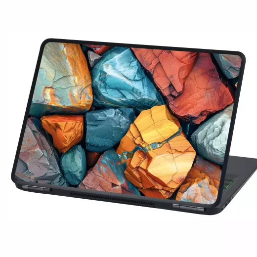 Naklejka skin na klapę laptopa z kolorowym, fotograficznym nadrukiem przedstawiającym barwne skały
