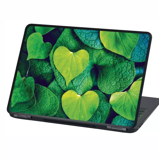 Naklejka na laptopa z nadrukiem zielonych liści w kształcie serc, naklejona na obudowę komputera