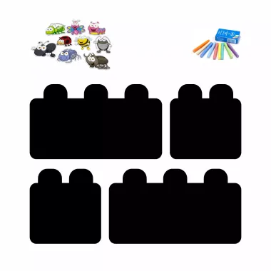 Tablica magnetyczna do kredy Klocki dla dzieci 417 - Wzór graficzny. Cztery czarne klocki z miejscem na magnesy