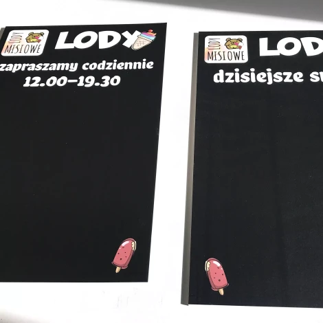 Indywidualna tablica kredowa z nadrukiem i dostosowaniem projektu, PCV 5 mm, 40 x 65 cm - 2 szt - Wzór graficzny. Czarne tło