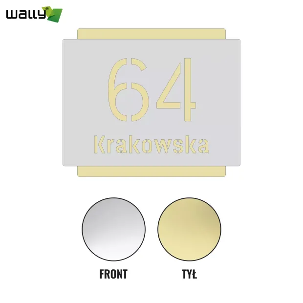 Porównanie wariantów kolorystycznych frontu i tyłu dwuwarstwowej tabliczki adresowej z dibondu na białym tle