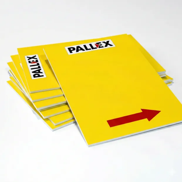 Tabliczka suchościeralna A3 - Wzór graficzny. Żółte prostokątne panele z logo PALLLEX w górnym rogu
