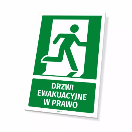 Tabliczka informacyjna: Drzwi ewakuacyjne w prawo