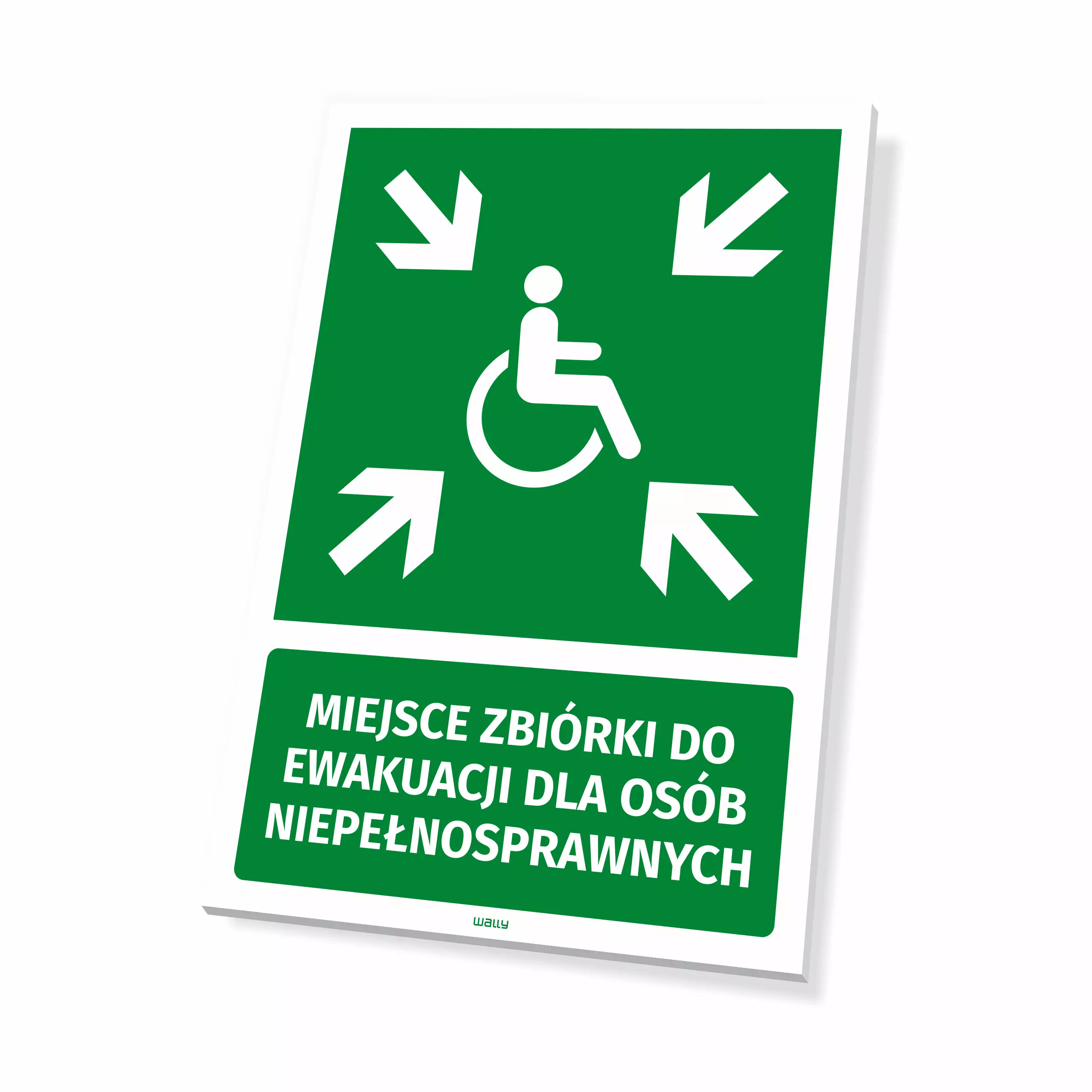 Tabliczka informacyjna: Miejsce zbiórki do ewakuacji dla osób niepełnosprawnych