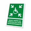 Tabliczka informacyjna: Miejsce zbiórki do ewakuacji dla osób niepełnosprawnych - Wzór graficzny. Zielone tło z białym