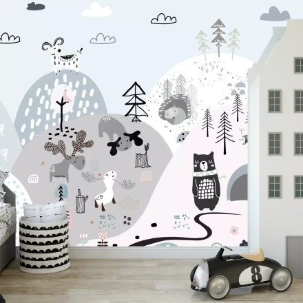 Tapeta dla dziecka Krajobraz górski ze zwierzętami 0539 DW