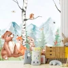 Tapeta Góry, polana zwierzęta leśne 0522 DW - Aranżacja w pokoju dziecięcym. Ściany w jasnych kolorach, drewniane meble
