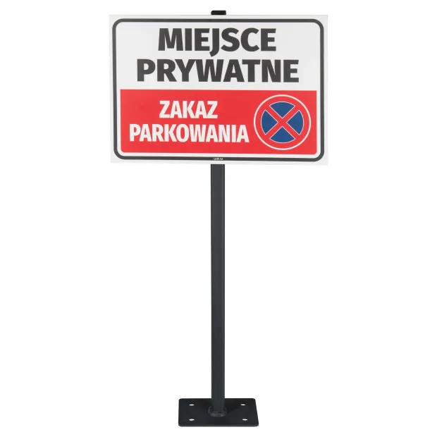 Słupek z podstawą do tabliczek – 60/80 cm - Wzór graficzny. Prostokątna tabliczka z białym tłem, czarnym napisem i czerwoną