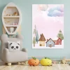 Tablica magnetyczna suchościeralna dla dzieci Domki, drzewka, chmurki 607 - Aranżacja w pokoju dziecięcym. Ściany w jasnym