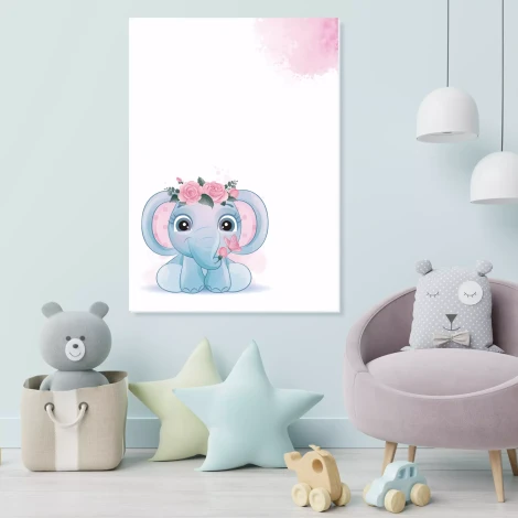 Tablica magnetyczna suchościeralna dla dzieci Słoń 600 - Aranżacja w pokoju dziecięcym. Ściany w jasnym kolorze, meble