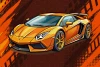 Tapeta do pokoju chłopca Pomarańczowy samochód sportowy 0545 - Wzór graficzny. Samochód sportowy w odcieniach pomarańczy
