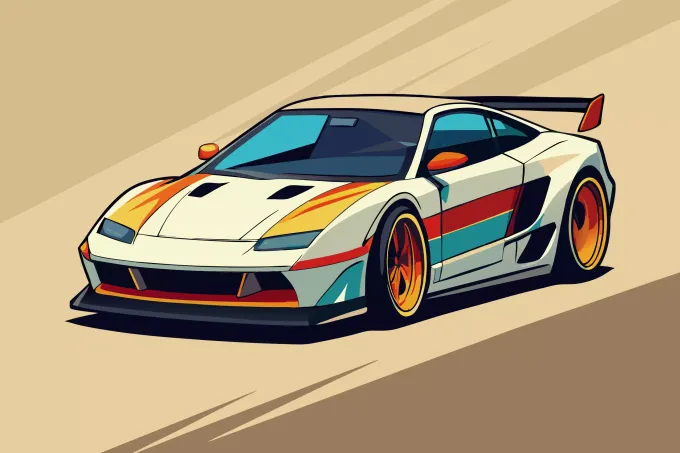 Tapeta młodzieżowa Auto sportowe, wyścigowe 0546 - Wzór graficzny. Samochód wyścigowy w stylu kreskówkowym, z dynamicznymi