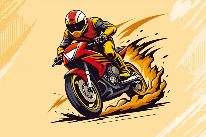 Tapeta na ścianę Motocykl wyścigowy 0551 - Wzór graficzny. Motocykl w ruchu, ogień i dym wokół kół