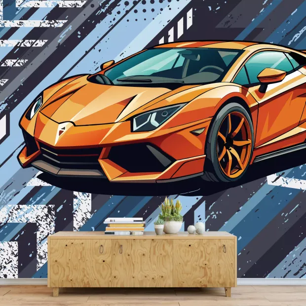 Tapeta na ścianę pokoju chłopca Supersamochod, auto sportowe 0549 - Aranżacja w nowoczesnym wnętrzu. Ściany w odcieniach