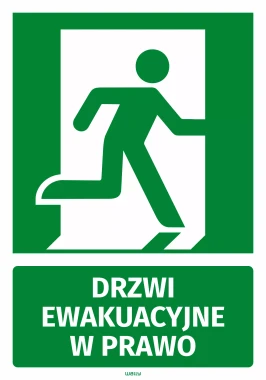 Naklejka informacyjna Drzwi ewakuacyjne w prawo