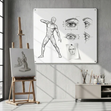 Panel magnetyczny suchościeralny - Aranżacja w pracowni artystycznej. Ściany w odcieniu szaro-beżowym