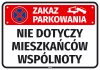 Naklejka Zakaz parkowania Nie dotyczy mieszkańców wspólnoty