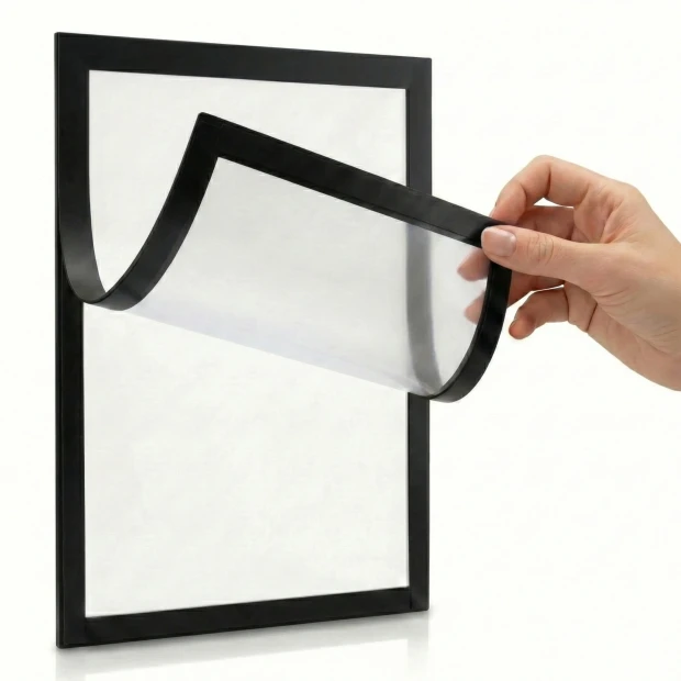Ramka Magnetyczna A4 z Samoprzylepnym Tyłem - Wzór graficzny. Czarna ramka z przezroczystym frontem