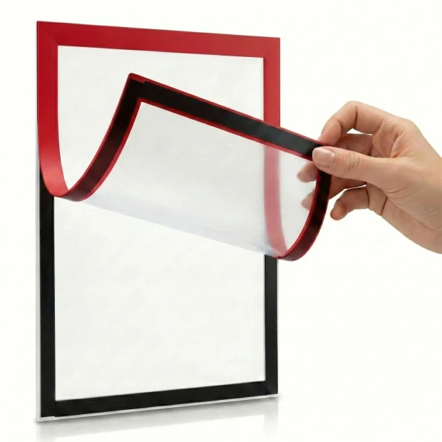 Ramka Magnetyczna A4 z Samoprzylepnym Tyłem - Wzór graficzny. Czerwona ramka z przezroczystym frontem
