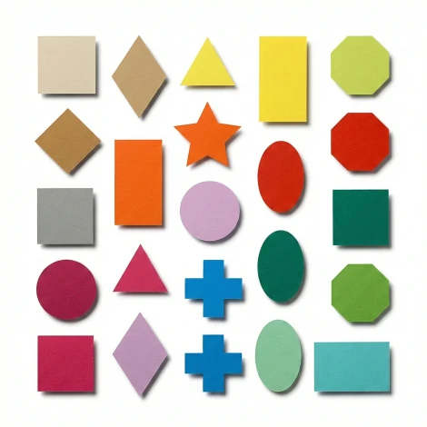 Magnes suchościeralny na wymiar małe rozmiary - Wzór graficzny. Różne kształty w kolorach zielonym, żółtym, różowym