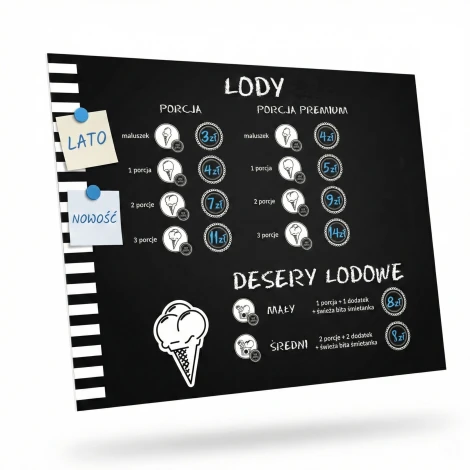 Tablica kredowa magnetyczna z indywidualnym nadrukiem w dowolnym rozmiarze - Wzór graficzny. Czarny tło z białymi napisami