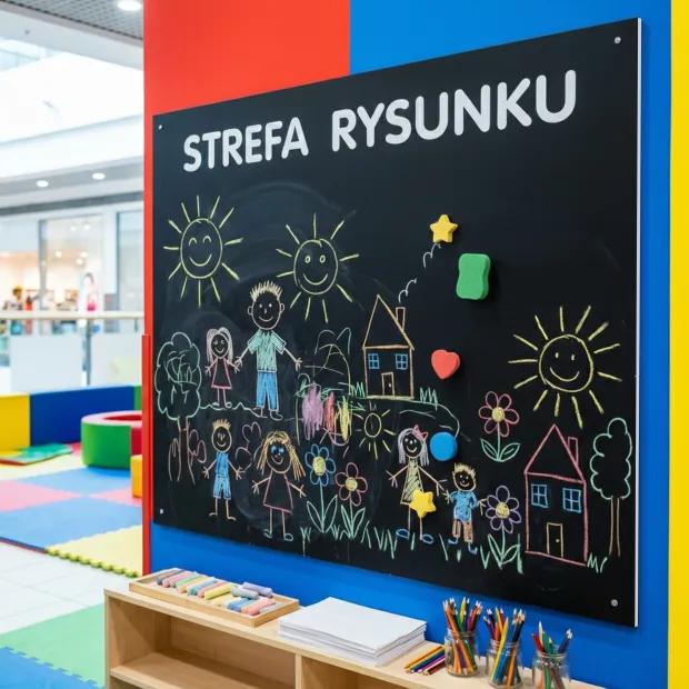 Tablica kredowa magnetyczna z indywidualnym nadrukiem w dowolnym rozmiarze — Aranżacja w strefie zabaw dla dzieci
