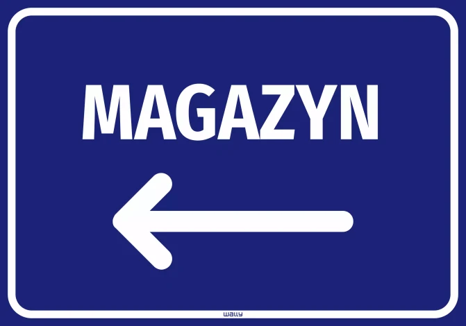 Naklejka informacyjna: Magazyn, strzałka w lewo