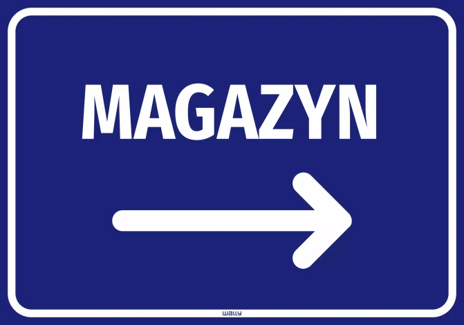 Naklejka informacyjna: Magazyn, strzałka w prawo