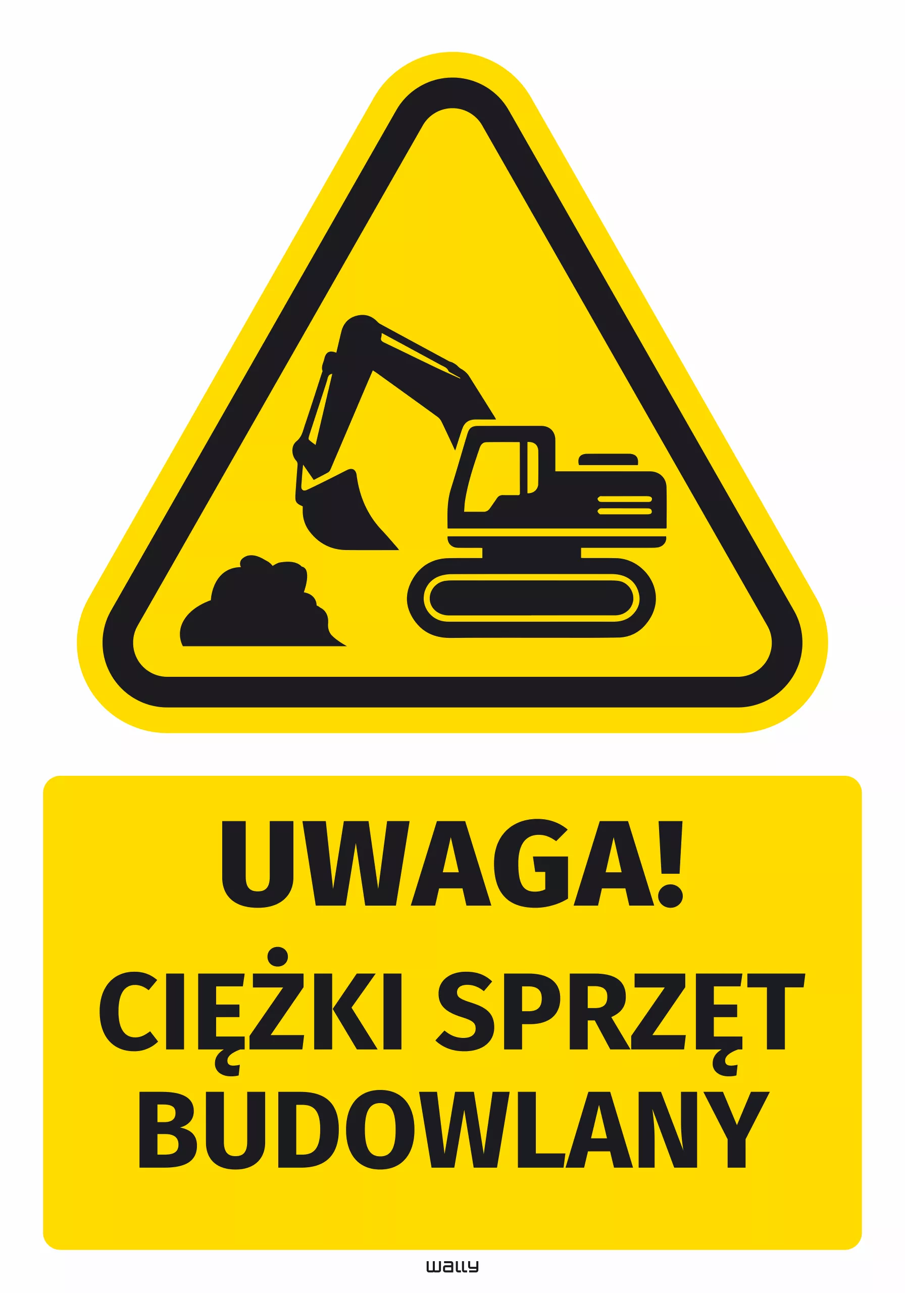 Naklejka ostrzegawcza BHP z piktogramem Ciężki sprzęt budowlany