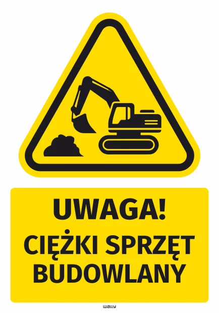 Naklejka ostrzegawcza BHP z piktogramem Ciężki sprzęt budowlany