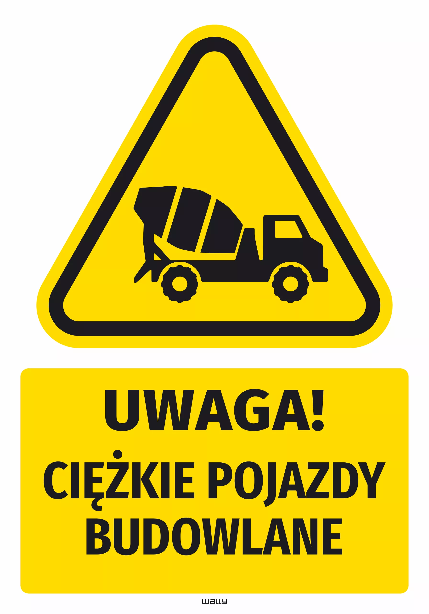 Naklejka ostrzegawcza BHP z piktogramem Ciężkie pojazdy budowlane